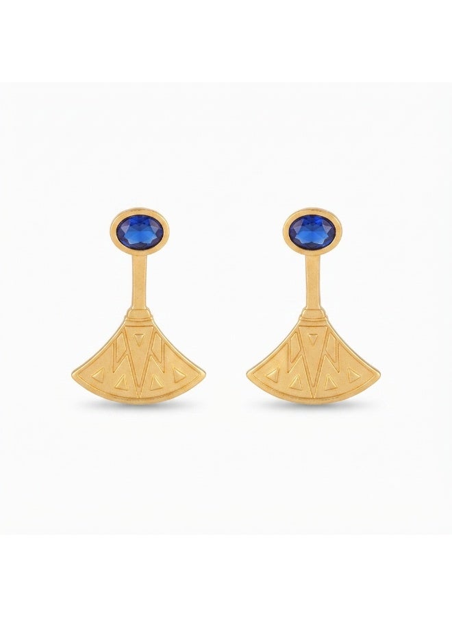 Shein Modern Geometric Heritage-Inspired Gold Earrings with Royal Blue Stone - Crafted from 316 Pure Stainless Steel - Image 2