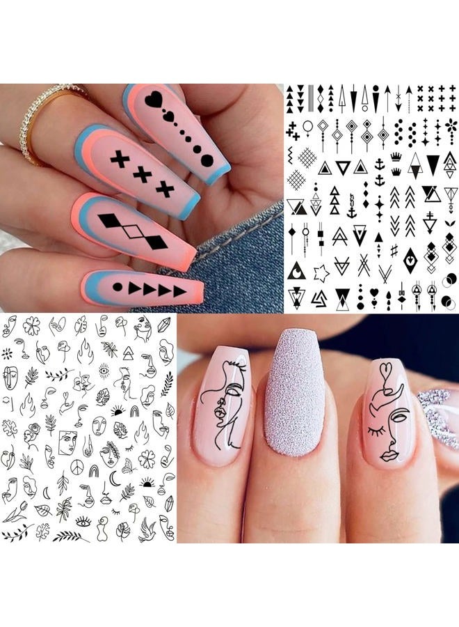 Bilizar 6 Sheets Self-Adhesive Snake Heart Moon Star Nail Art Sticker Decals, Abstract Lady Face Nail Stickers for Women DIY Manicure Decorations, Geometric Triangle Arrow Nail Decals Accessories Tip - Image 5