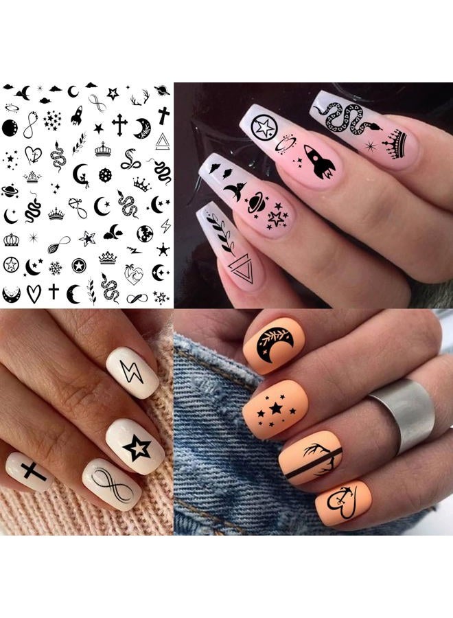 Bilizar 6 Sheets Self-Adhesive Snake Heart Moon Star Nail Art Sticker Decals, Abstract Lady Face Nail Stickers for Women DIY Manicure Decorations, Geometric Triangle Arrow Nail Decals Accessories Tip - Image 4