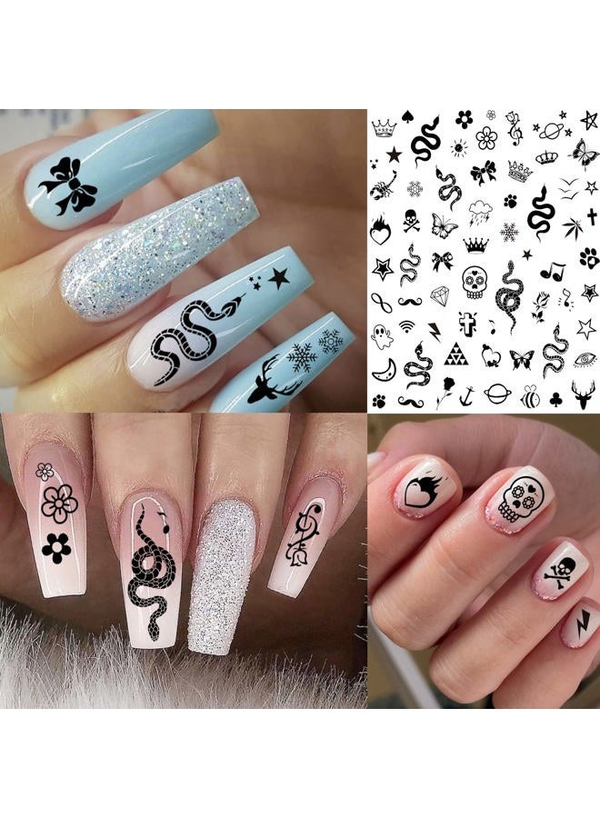 Bilizar 6 Sheets Self-Adhesive Snake Heart Moon Star Nail Art Sticker Decals, Abstract Lady Face Nail Stickers for Women DIY Manicure Decorations, Geometric Triangle Arrow Nail Decals Accessories Tip - Image 3