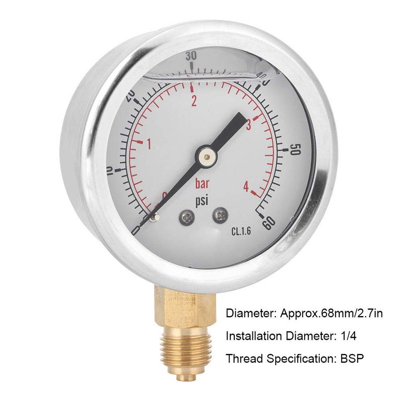 Y60 Radial Dial 4 Bar Oil Filled Pressure Gauge Stainless Steel Brass Construction - Image 3