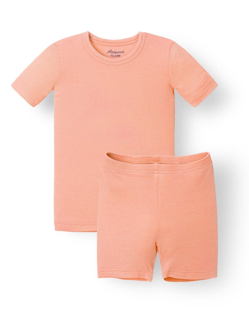 AVAUMA Newborn Baby Little Boys Girls Snug-Fit Pajamas Summer Short Sets Pjs Kids Clothes (M/Coral) - Image 1