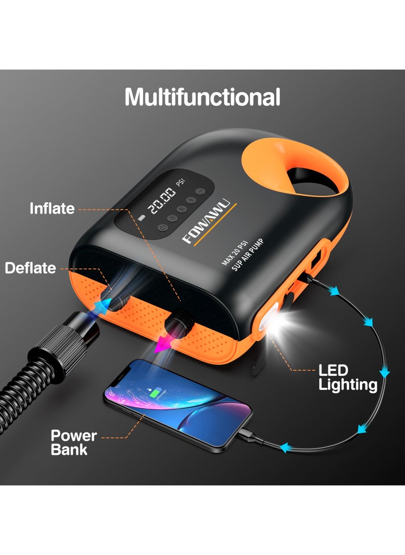 FOWAWU - Sup Pump Electric 3 * 7800Mah, 20 Psi Paddle Board Pump Intelligent Dual Stage Inflation & Deflation, Auto-Off, Inflatable Sup Pump Sup Air Pump Dc 12V Car Connector - Image 1
