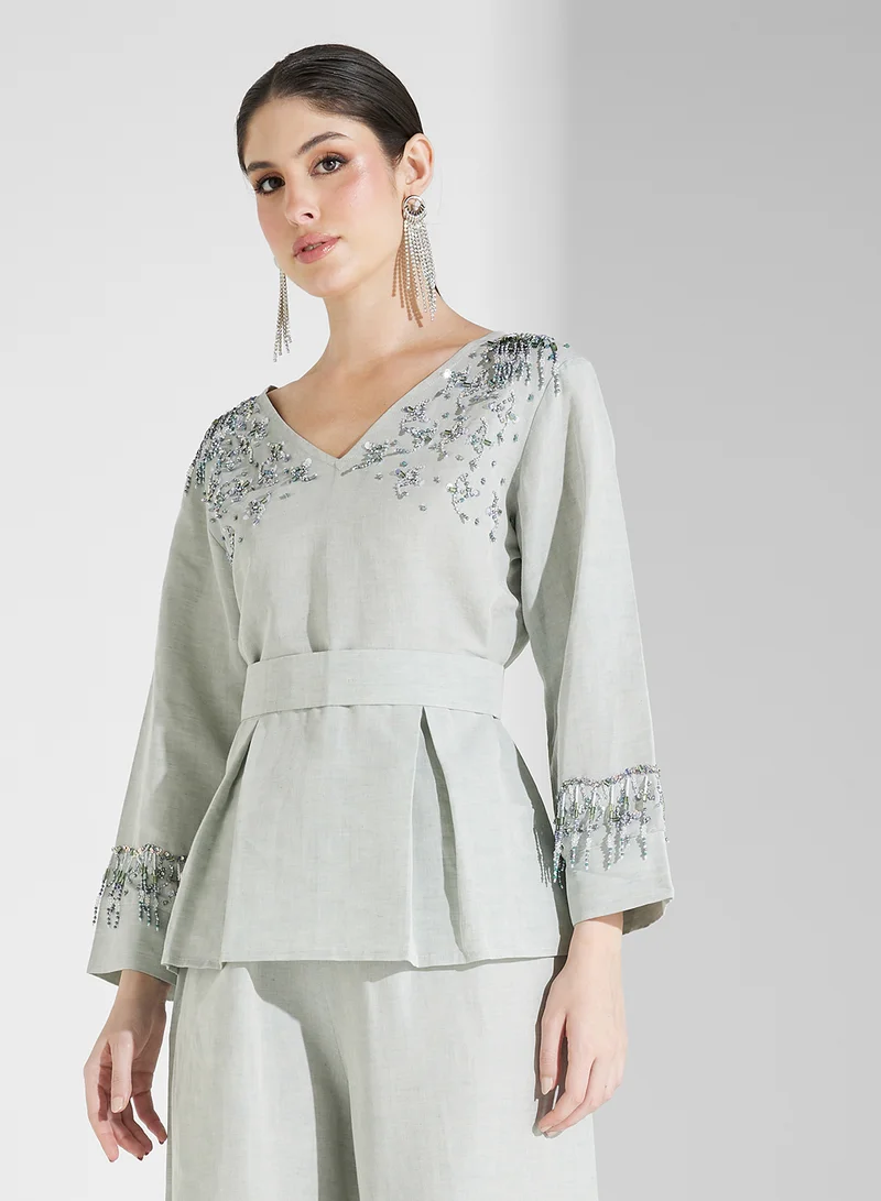 Fashion Trends by Suzy Matar Embroidered Blouse and Trouser