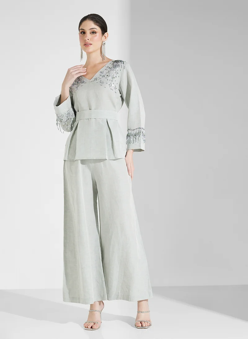 Fashion Trends by Suzy Matar Embroidered Blouse and Trouser