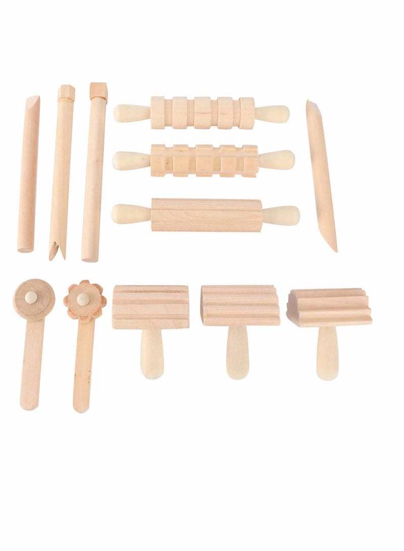 KASTWAVE Wooden Dough Tools Auxiliary Tools And Toys Clay Pattern Rolling Pin Set Dough Molding Shaping Tool for Toddler Kids Art Craft Activity Supplies - Image 1