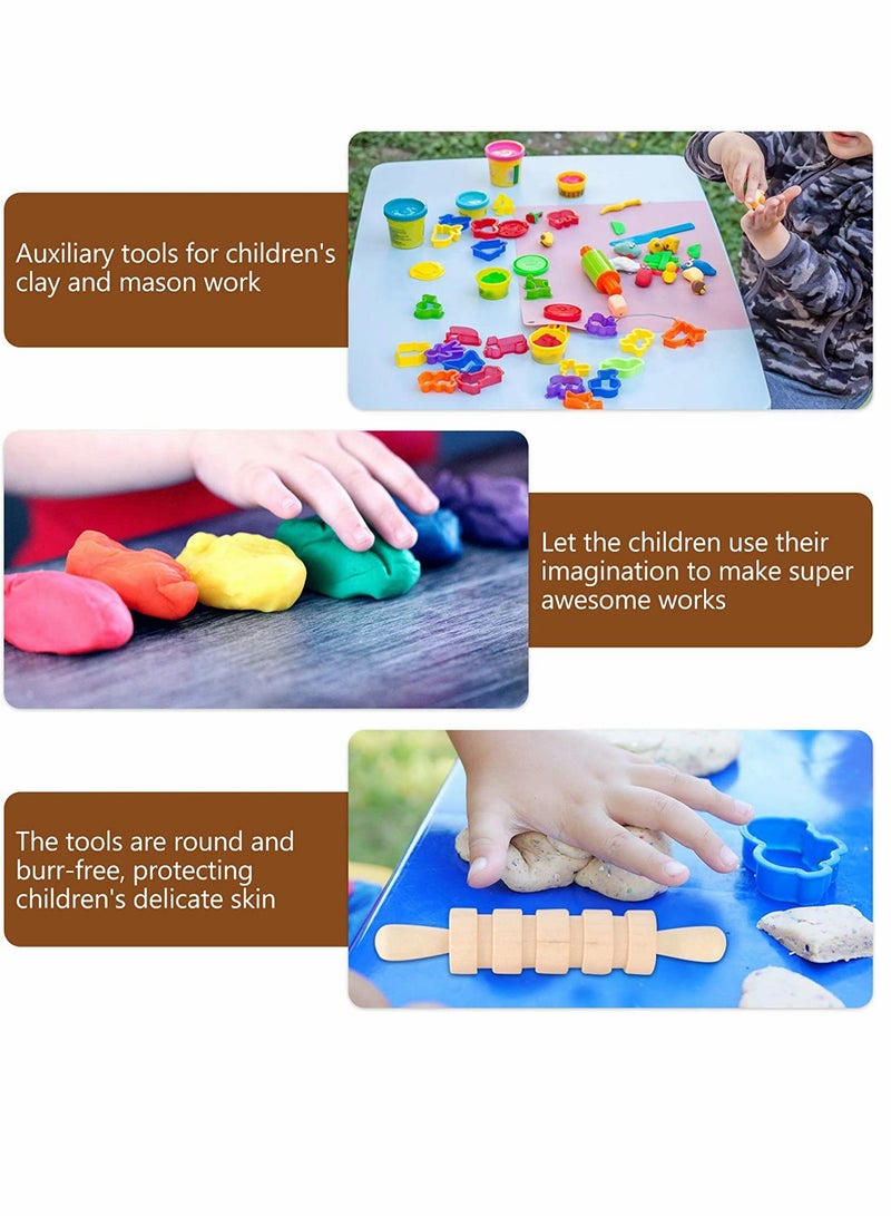 KASTWAVE Wooden Dough Tools Auxiliary Tools And Toys Clay Pattern Rolling Pin Set Dough Molding Shaping Tool for Toddler Kids Art Craft Activity Supplies - Image 3