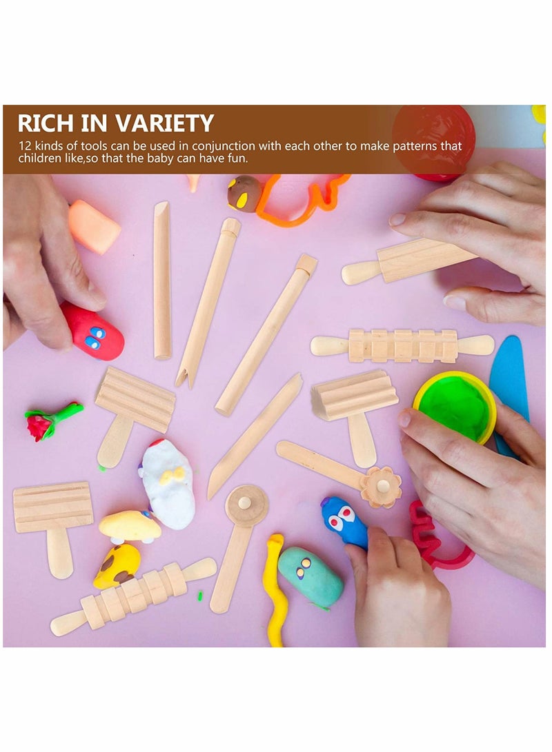 KASTWAVE Wooden Dough Tools Auxiliary Tools And Toys Clay Pattern Rolling Pin Set Dough Molding Shaping Tool for Toddler Kids Art Craft Activity Supplies - Image 5