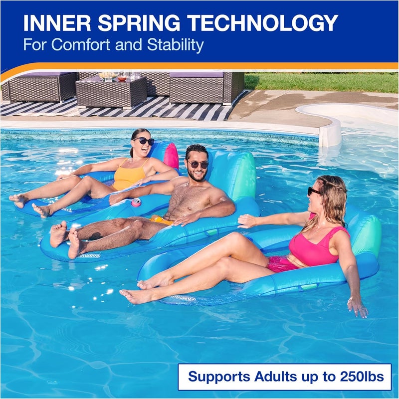 SwimWays Spring Float Premium Recliner Pool Lounger, Inflatable Pool Floats Adult with Fast Inflation for Ages 15 & Up, Sky Blue - Image 4
