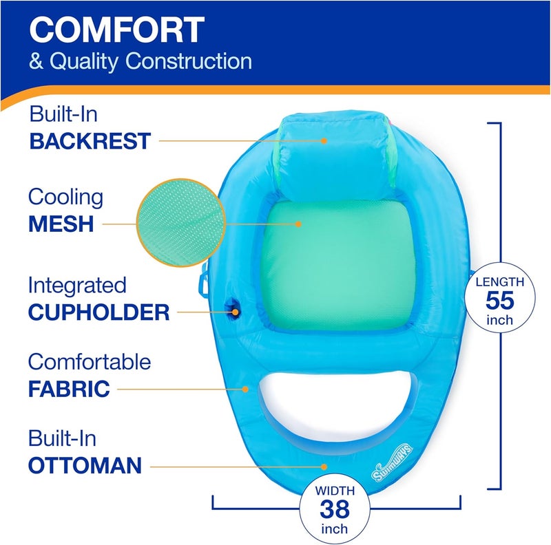 SwimWays Spring Float Premium Recliner Pool Lounger, Inflatable Pool Floats Adult with Fast Inflation for Ages 15 & Up, Sky Blue - Image 3