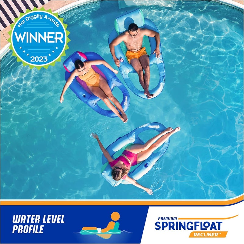 SwimWays Spring Float Premium Recliner Pool Lounger, Inflatable Pool Floats Adult with Fast Inflation for Ages 15 & Up, Sky Blue - Image 5