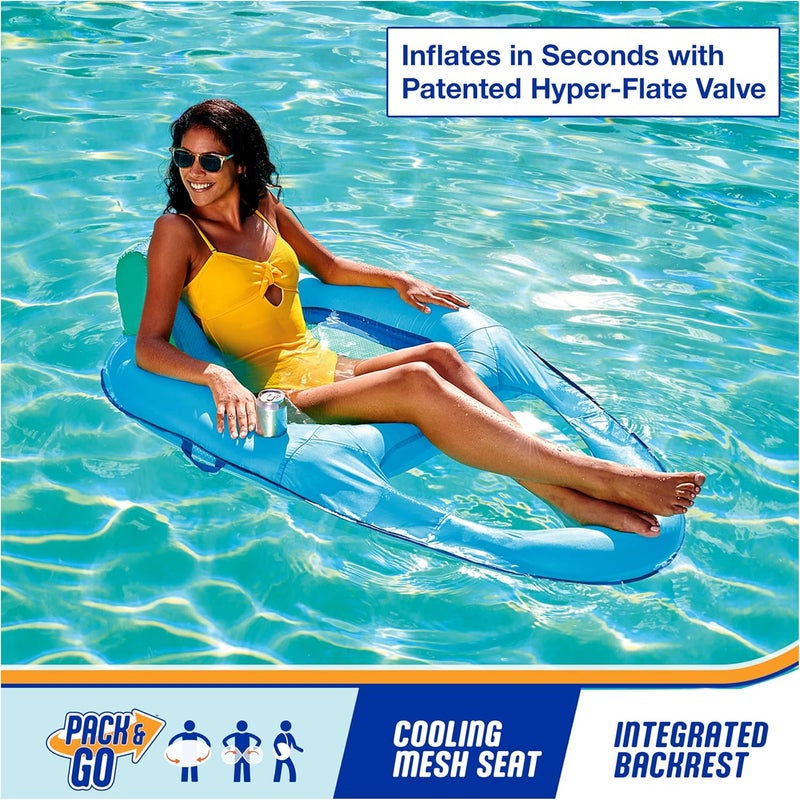 SwimWays Spring Float Premium Recliner Pool Lounger, Inflatable Pool Floats Adult with Fast Inflation for Ages 15 & Up, Sky Blue - Image 2