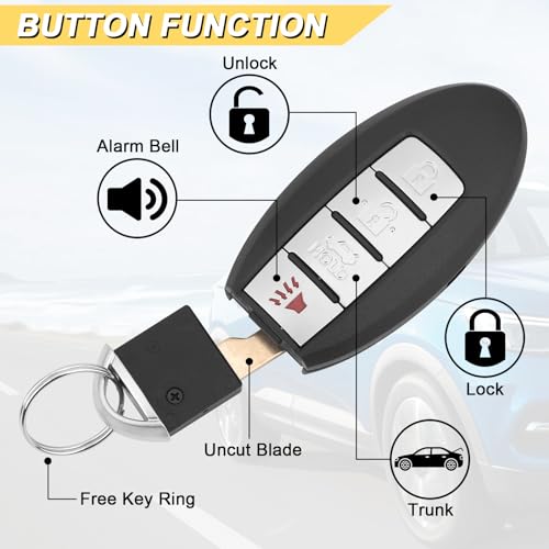 Vurkcy Key Fob Replacement for 2007-2012 Nissan Altima/ 09-14 Maxima & Murano/ 09-12 Infiniti FX35/ 08-13 G37/ 09-13 FX50/ 14-16 Q60 QX70/ 11-12 G25/ 07-08 G35, KR55WK48903 KR55WK49622,4 Buttons - Image 3