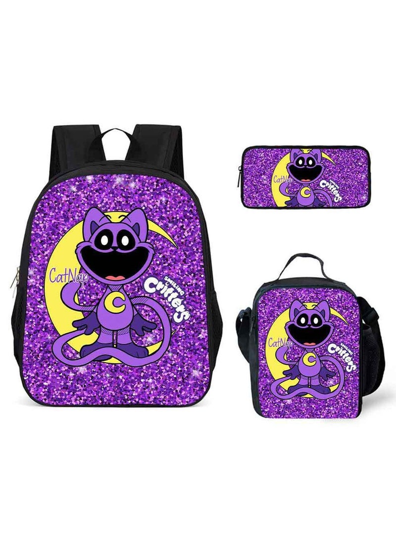 Smiling Schoolbag Three-Piece Set Cartoon Backpack Smiling Small Animals 29*42*16cm