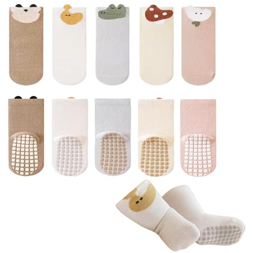 Freshfoot Cute and Colourful 100% Organic Cotton Non-Slip Baby Socks For Boys and Girls with Grippers (Pack of 5) (IN, Age, 18 Months, 24 Months, Light Shade Cartoon) - Image 1