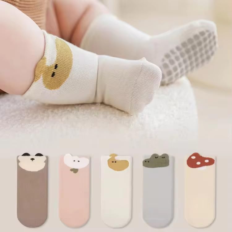 Freshfoot Cute and Colourful 100% Organic Cotton Non-Slip Baby Socks For Boys and Girls with Grippers (Pack of 5) (IN, Age, 18 Months, 24 Months, Light Shade Cartoon) - Image 2