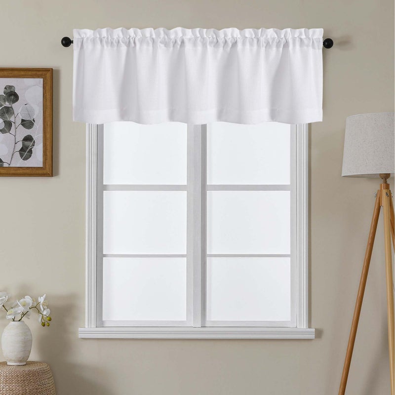 Lecloud White Valance for Window Curtains 16 Inch Length, Light Filtering Privacy Farmhouse Rustic Kitchen Curtain, Short Home Decor Drapes with Rods Pocket for Bedroom Dining Room, 60" W x 16" L - Image 1