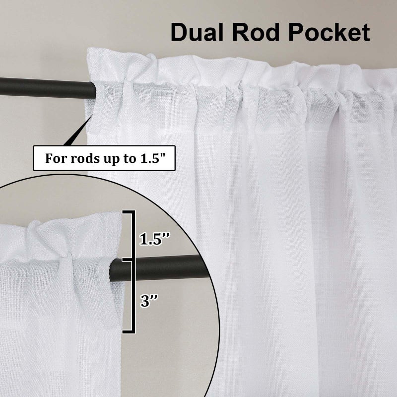 Lecloud White Valance for Window Curtains 16 Inch Length, Light Filtering Privacy Farmhouse Rustic Kitchen Curtain, Short Home Decor Drapes with Rods Pocket for Bedroom Dining Room, 60" W x 16" L - Image 5