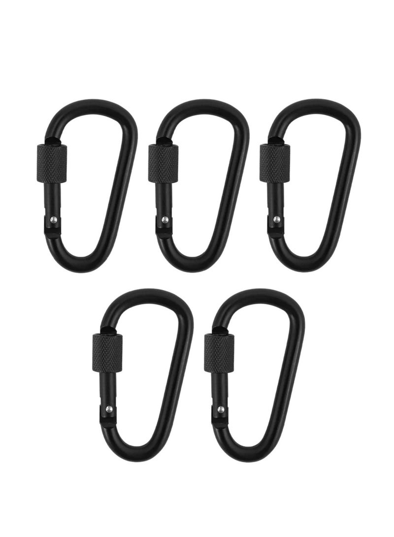 ممون 5 قطع مشبك حلقة على شكل حرف D، مشبك حلقة على شكل حرف D، مشبك زنبركي، سلسلة مفاتيح، خطاف، بوابة، حلقات من الألومنيوم للسفر والتخييم والصيد والمشي لمسافات طويلة وحقيبة الظهر - Image 1