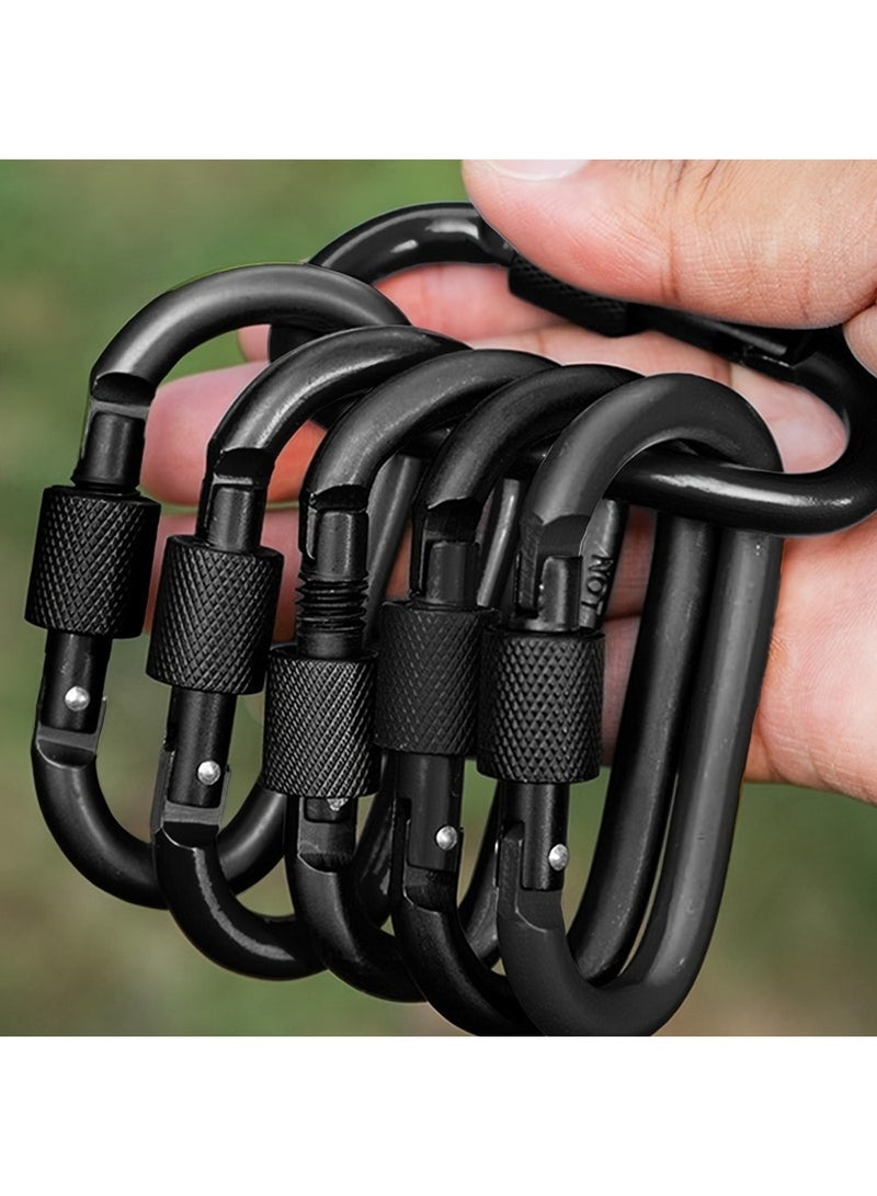 ممون 5 قطع مشبك حلقة على شكل حرف D، مشبك حلقة على شكل حرف D، مشبك زنبركي، سلسلة مفاتيح، خطاف، بوابة، حلقات من الألومنيوم للسفر والتخييم والصيد والمشي لمسافات طويلة وحقيبة الظهر - Image 5