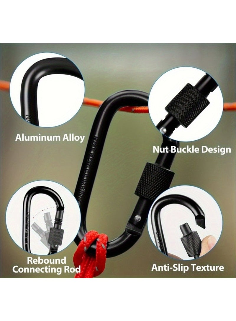 ممون 5 قطع مشبك حلقة على شكل حرف D، مشبك حلقة على شكل حرف D، مشبك زنبركي، سلسلة مفاتيح، خطاف، بوابة، حلقات من الألومنيوم للسفر والتخييم والصيد والمشي لمسافات طويلة وحقيبة الظهر - Image 3