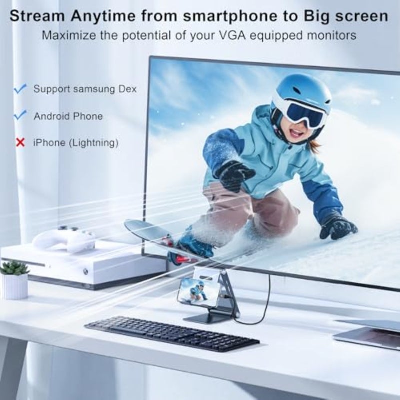 كابل USB C إلى VGA، تحويل USB من النوع C إلى VGA 1080P@60 هرتز لأجهزة الكمبيوتر المحمولة والهواتف المحمولة والأجهزة اللوحية وشاشات HDTV وأجهزة العرض - Image 3
