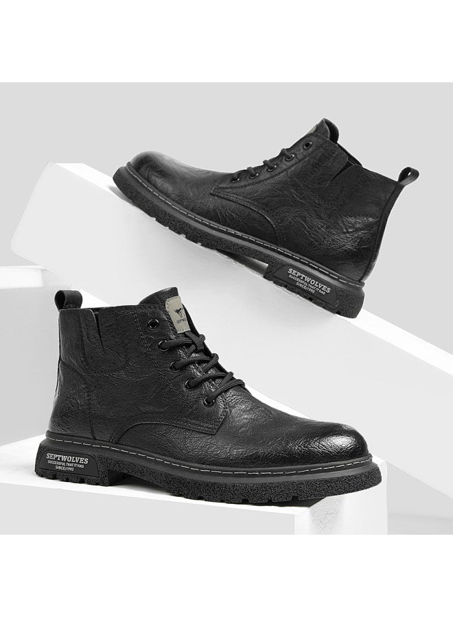 Septwolves Hot Selling】men's Martin Boots Workwear Black Riding Boots American Style Leather Boots For Men - Image 2