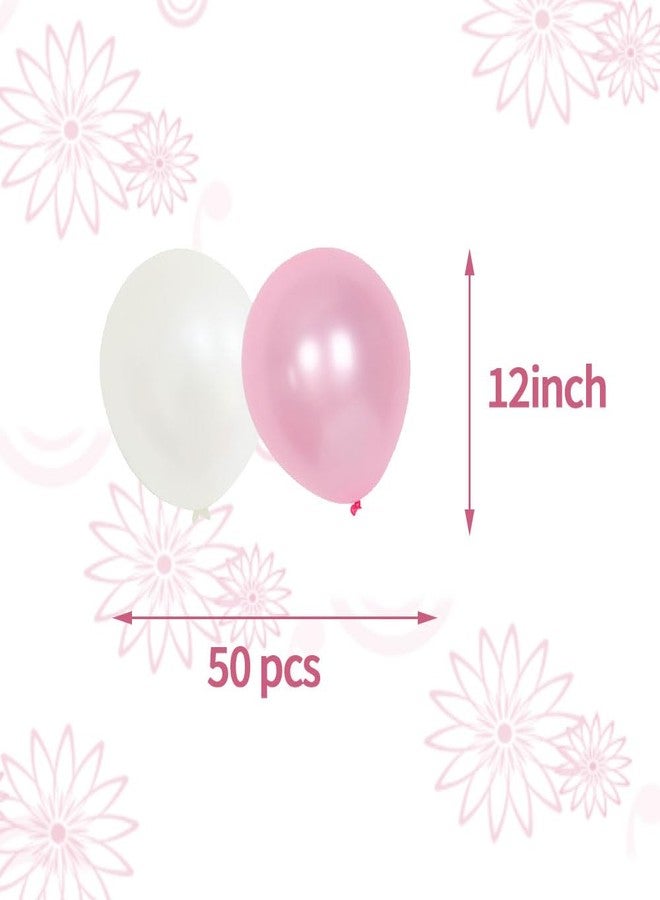 AnnoDeel 50 pcs 12inch Pink and White Balloons, Pearl Latex Balloons for Girl Birthday Party Wedding Decorations Romantic Party - Image 2