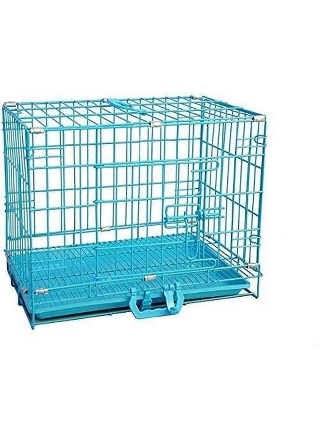 Dog Cage Single Door Heavy Duty Folding Metal For Small Size Dogs And Adults 18 Inch (Sky Blue) - Image 1