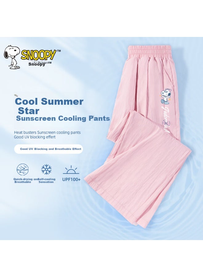 Snoopy Girls' Summer Pants New Girls' Summer Ice Silk Wide Leg Pants Stylish Children Loose Casual Long Pants - Image 1