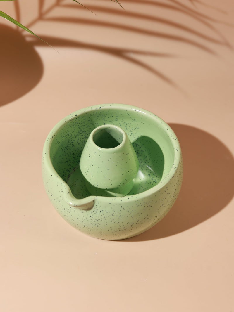 Craftribal Handmade Ceramic Solid Matcha Bowl with Whisk Holder – Pottery Chawan for Japanese Tea Ritual, Matcha Lovers & Gifting|Bowl - 5.5 inches|Holder-2.5 inches|Color-Green - Image 2