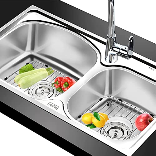 Orgneas Sink Protectors for Kitchen Sink, Universal Double Bowl Sink Bottom Grid 12.5"x10.5"x1.25", 304 Premium Stainless Steel Kitchen Sink Protector Grid Sink Grate Rack Centered Drain 2 Packs - Image 3