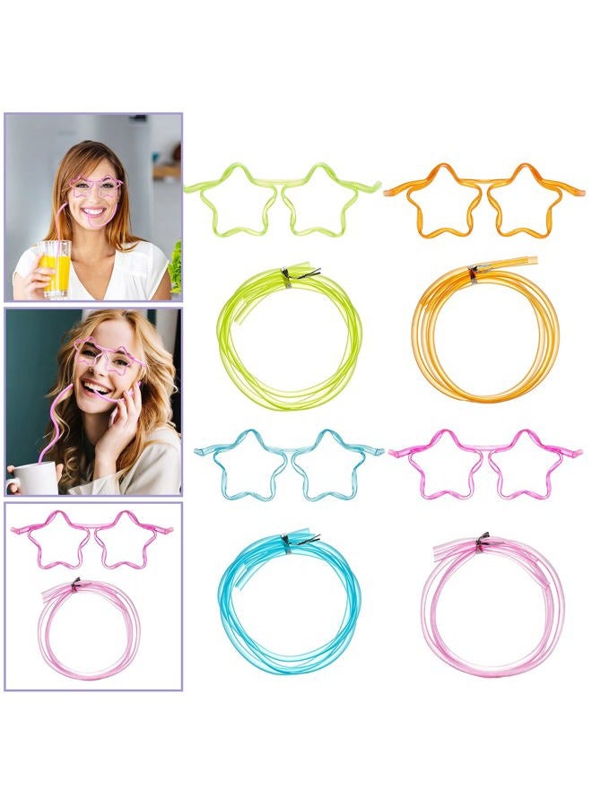 Gelme Nutri 8PCS Silly Straw Glasses, Reusable Fun Loop Drinking Straw Eye Glasses, Novelty Eyeglasses Straw for Kids Party Annual Meeting Parties Birthday (4 Colors Star) - Image 5