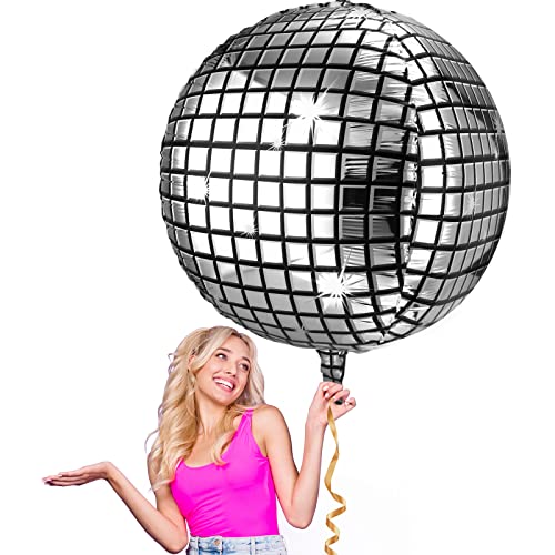 Leitee 18 Pcs Big Disco Ball Balloon 70s Disco Balloons Party Decoration Large 4d Aluminum Foil Inflatable Ball Giant Silver Metallic Mirror Decor for Baby Shower Wedding Birthday Dance Party 32 in - Image 1