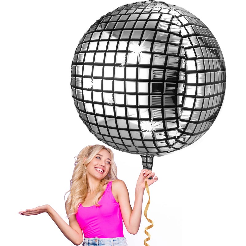 Leitee 18 Pcs Big Disco Ball Balloon 70s Disco Balloons Party Decoration Large 4d Aluminum Foil Inflatable Ball Giant Silver Metallic Mirror Decor for Baby Shower Wedding Birthday Dance Party 32 in - Image 3