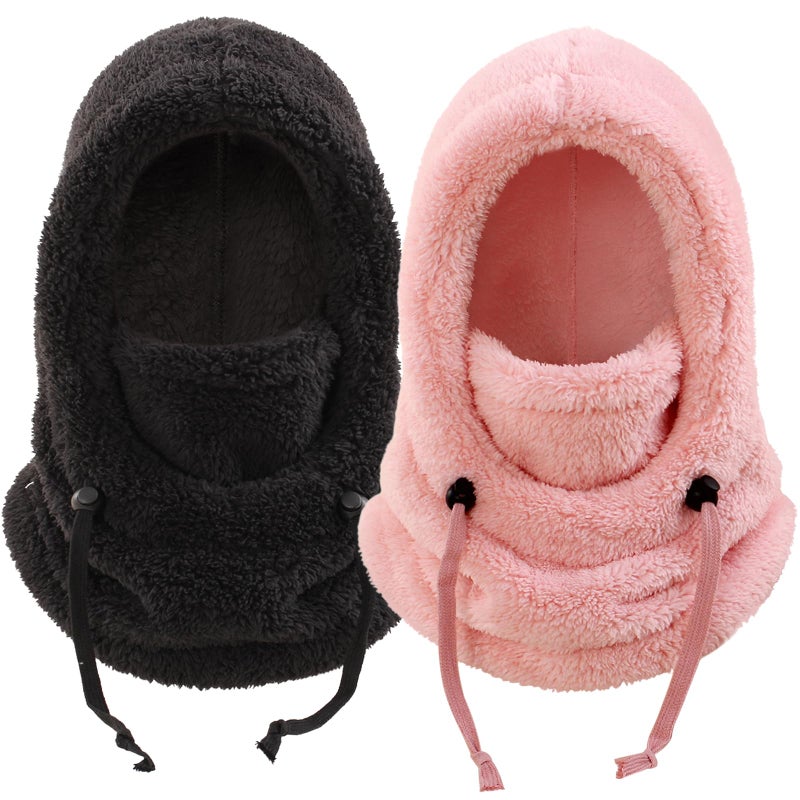 KMOLY Kids Winter Fleece Hats Balaclava Warm Ski Face Mask Windproof Adjustable Full Face Cover Neck Warmer for Toddler Boys Girls (US, Age, 3 Years, 10 Years, Black+Pink) - Image 1