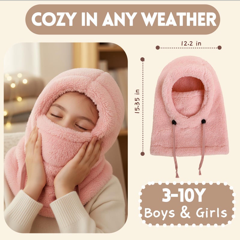 KMOLY Kids Winter Fleece Hats Balaclava Warm Ski Face Mask Windproof Adjustable Full Face Cover Neck Warmer for Toddler Boys Girls (US, Age, 3 Years, 10 Years, Black+Pink) - Image 5