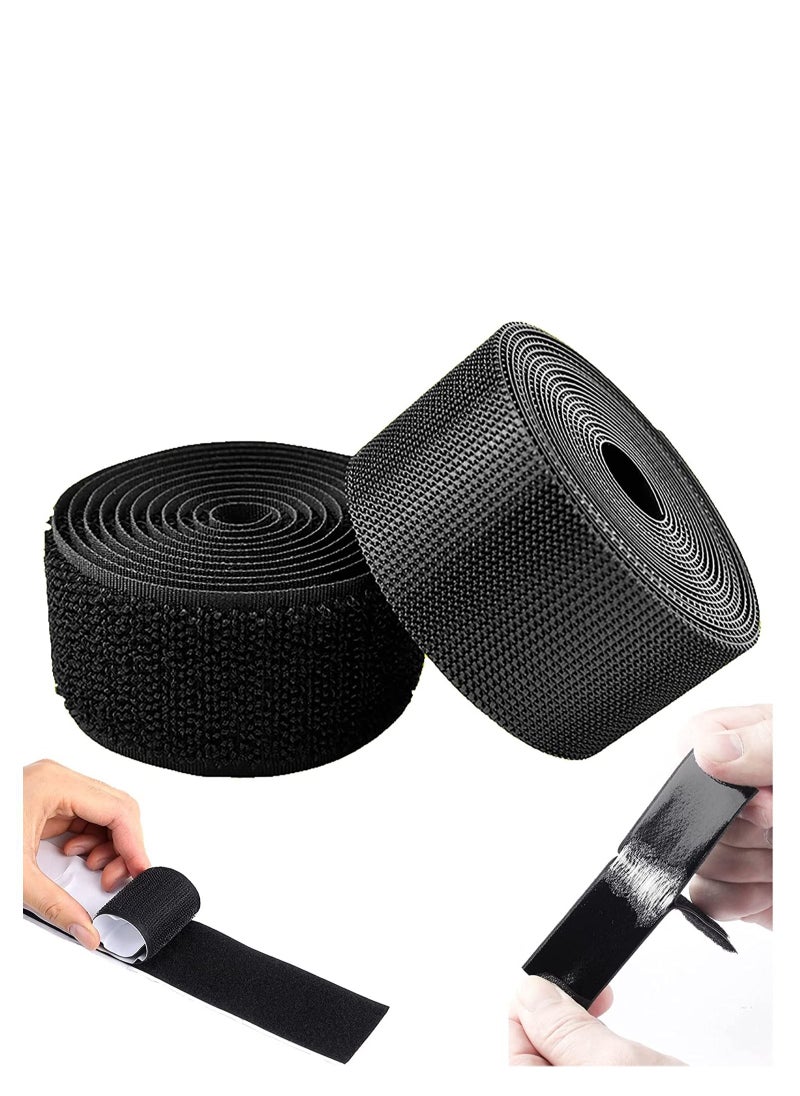 Y&D Self-Adhesive Hook and Loop Strips Tape Roll Black Heavy Double Sided Sticky Duty Industrial Strength Fastener Interlocking for Household Kitchen School Office Set of 2  - Image 1