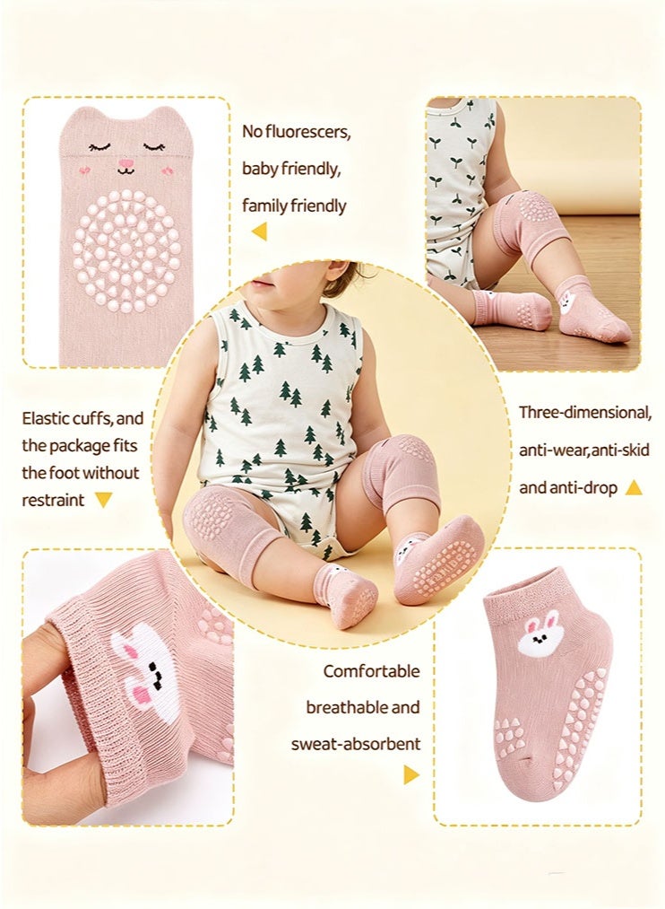 meayul 6 Pairs Baby Knee Pads for Crawling and Non Slip Socks Set, Breathable Summer Baby Knee Protectors with Anti-Slip Design, High Elastic Soft Walking Safety Leg Warmers for Infant Toddler Boys Girls 6-24 Months - Image 2
