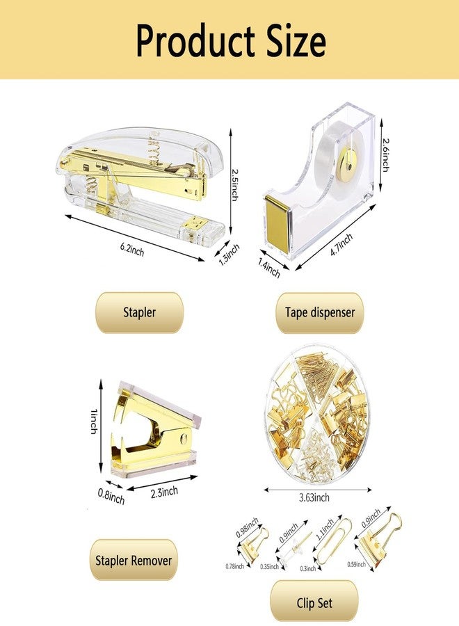suniya Office Supplies Gold Desk Accessories Set Office Supplies Kit with Stapler, Tape Dispenser, Scissors, Staple Remover, Ballpoint Pen, Clear Tape & Staples – Best Gift for Business or Boss - Image 5