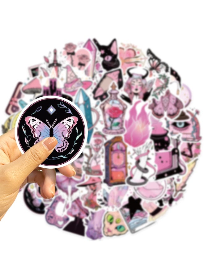 NIBEMINENT 50 Pcs Pink Witch Deco Kit Waterproof Stickers, High Definition Printing Bright Colors, Suitable for Laptop Skateboard Luggage Water Bottle Guitar DIY - Image 3