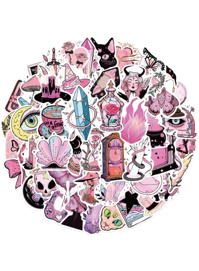 NIBEMINENT 50 Pcs Pink Witch Deco Kit Waterproof Stickers, High Definition Printing Bright Colors, Suitable for Laptop Skateboard Luggage Water Bottle Guitar DIY - Image 2
