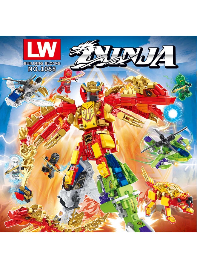 Lewan LW1037 Compatible With Lego Building Blocks Phantom Cool Motorcycle Ninja Racing Combination Mech Combination Transformation-Color:LW1044 Golden Sanctuary - Image 2