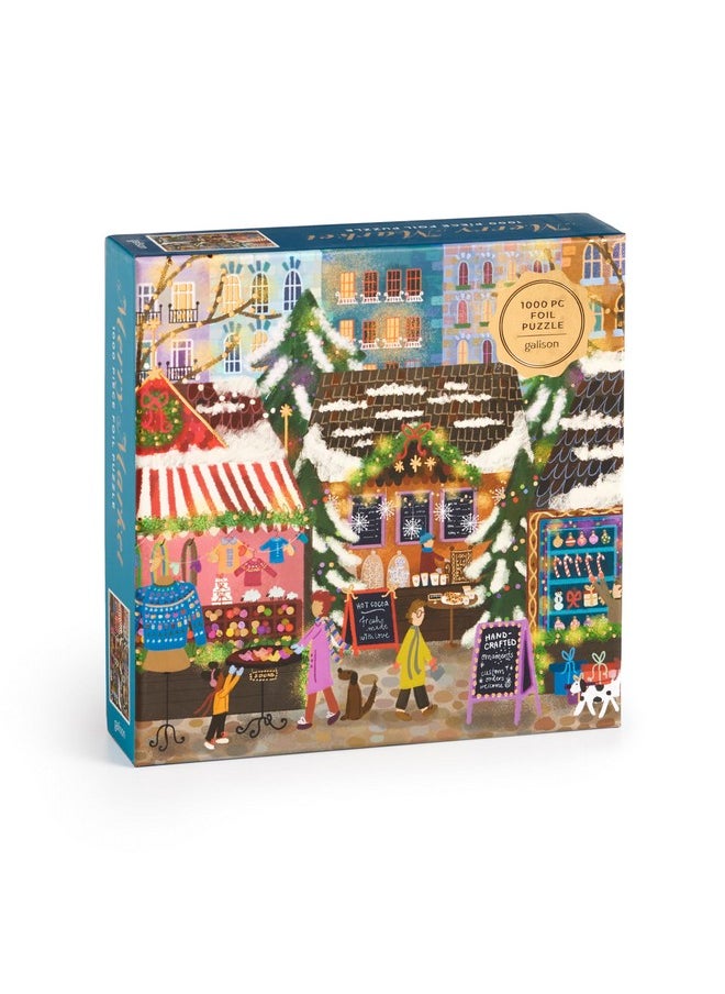 Galison Galison Merry Market - 1000 Piece Foil Joy Laforme Jigsaw Puzzle Featuring Merry and Festive Outdoor Market for The Holidays with Gold Foil Accents  - Image 1