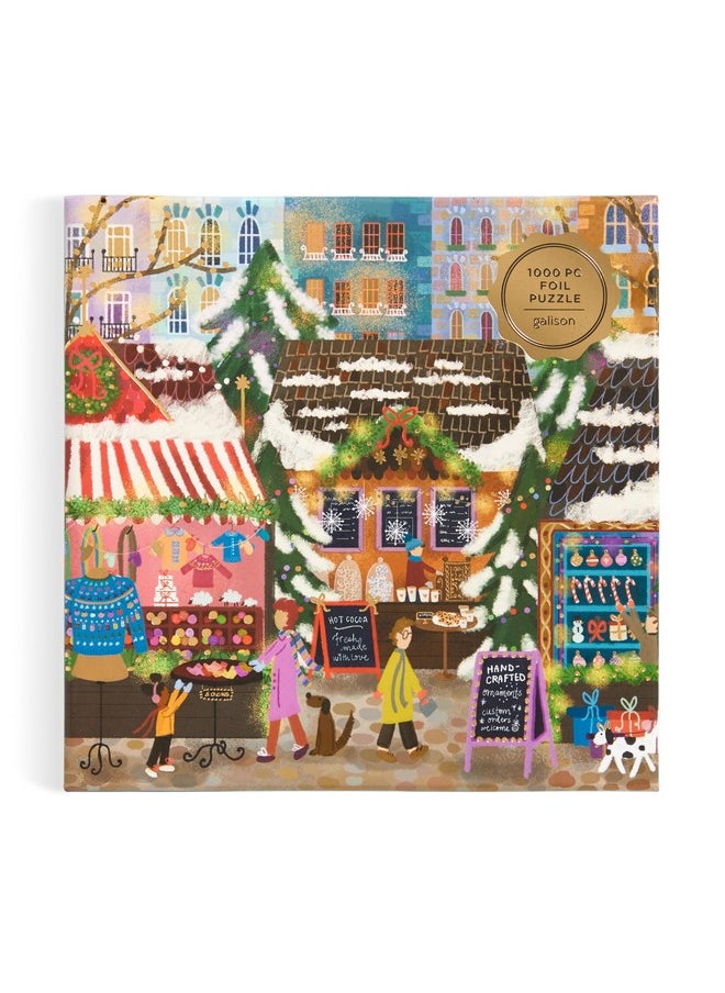 Galison Galison Merry Market - 1000 Piece Foil Joy Laforme Jigsaw Puzzle Featuring Merry and Festive Outdoor Market for The Holidays with Gold Foil Accents  - Image 3