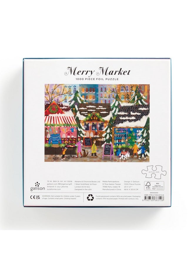 Galison Galison Merry Market - 1000 Piece Foil Joy Laforme Jigsaw Puzzle Featuring Merry and Festive Outdoor Market for The Holidays with Gold Foil Accents  - Image 4