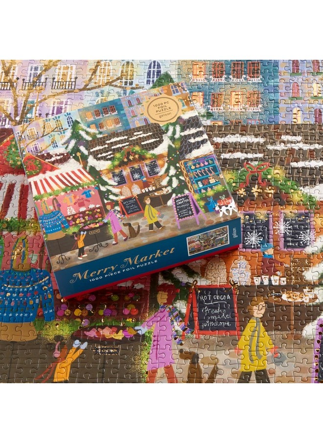 Galison Galison Merry Market - 1000 Piece Foil Joy Laforme Jigsaw Puzzle Featuring Merry and Festive Outdoor Market for The Holidays with Gold Foil Accents  - Image 5