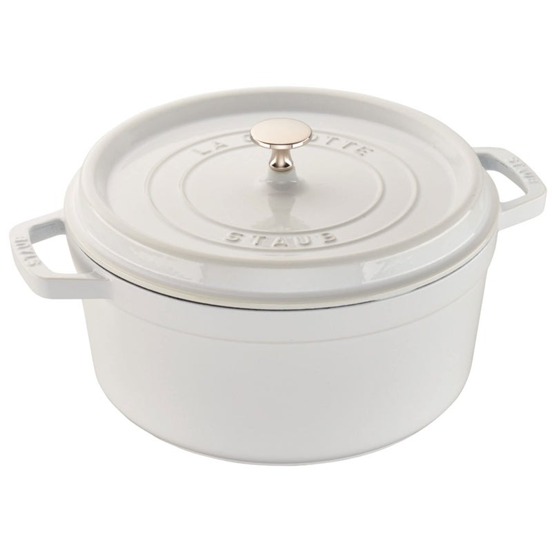 STAUB Cast Iron Dutch Oven 55qt Round Cocotte Made in France Serves 56 White