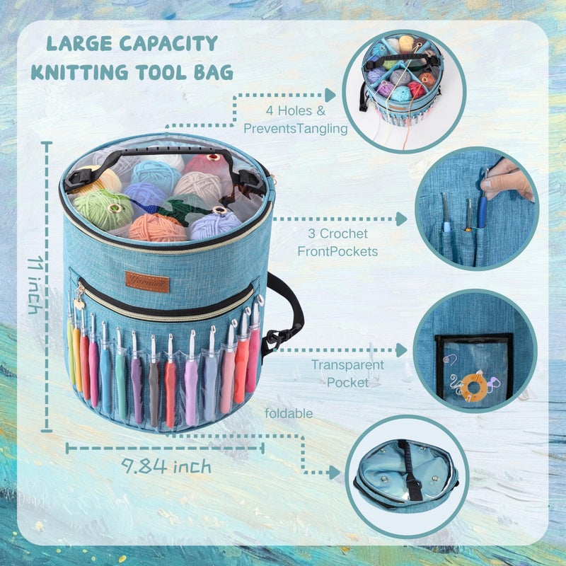 Yarniss Crochet Kits for Beginners,1120 Yards Yarn Kits 16 Colors,Crochet Set with 14 Size Ergonomic Crochet Hooks 2.0mm~10.0mm,Crochet Bag Organizer,Slate Blue - Image 3