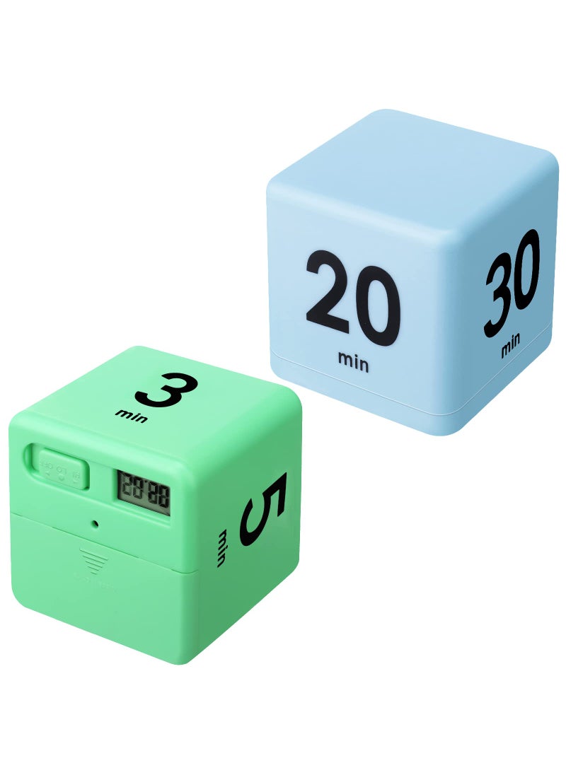 Weewooday 2 Pieces Cube Timers Gravity Sensor Flip Kids Workout and Game Timer Management 1 3 5 10 Minutes and 15 20 30 60 MinutesGreen Blue 